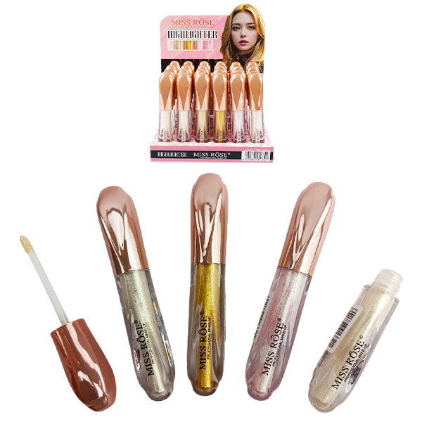 Iluminador de labios colores metalizados con glitter Miss Rose