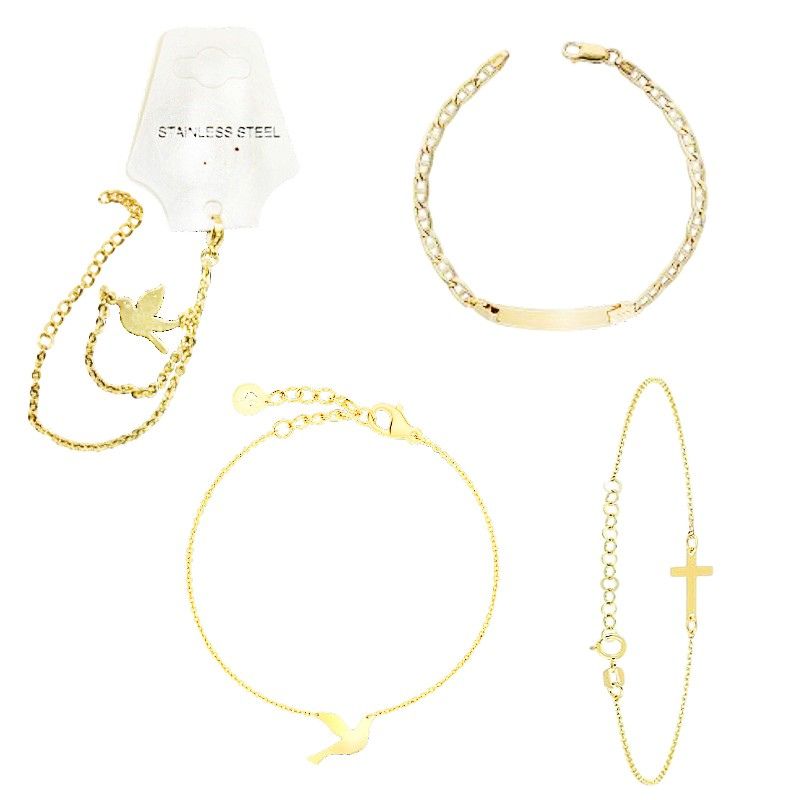 Pulseras con Dijes Surtidos en Color Dorado Stainless Steel